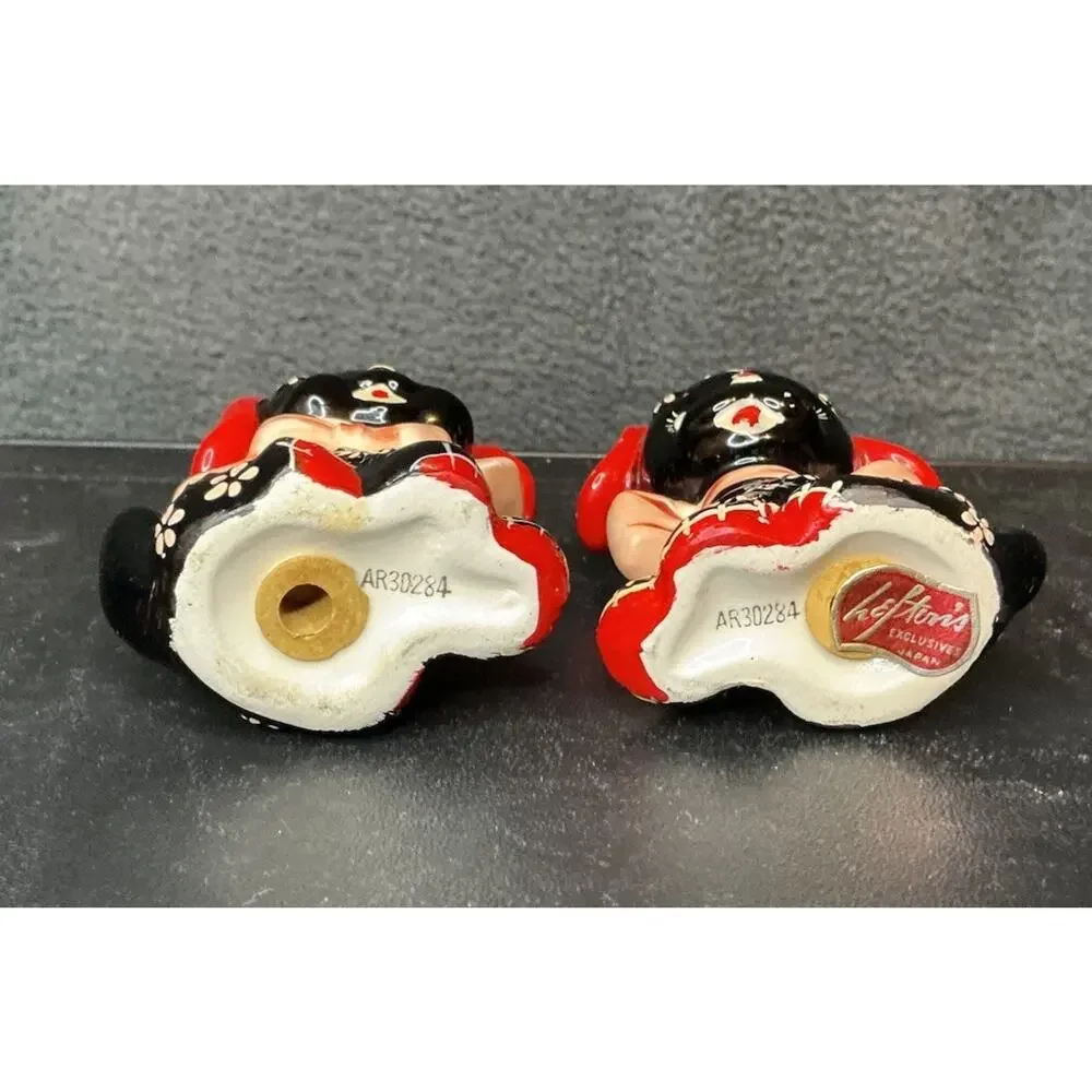 Vintage Precious Lefton Black Calico Puppy Salt & Pepper Shakers